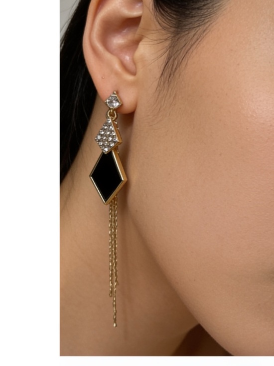 Jewelry - final sale • gold + black diamond drop earrings with accents • NWOT